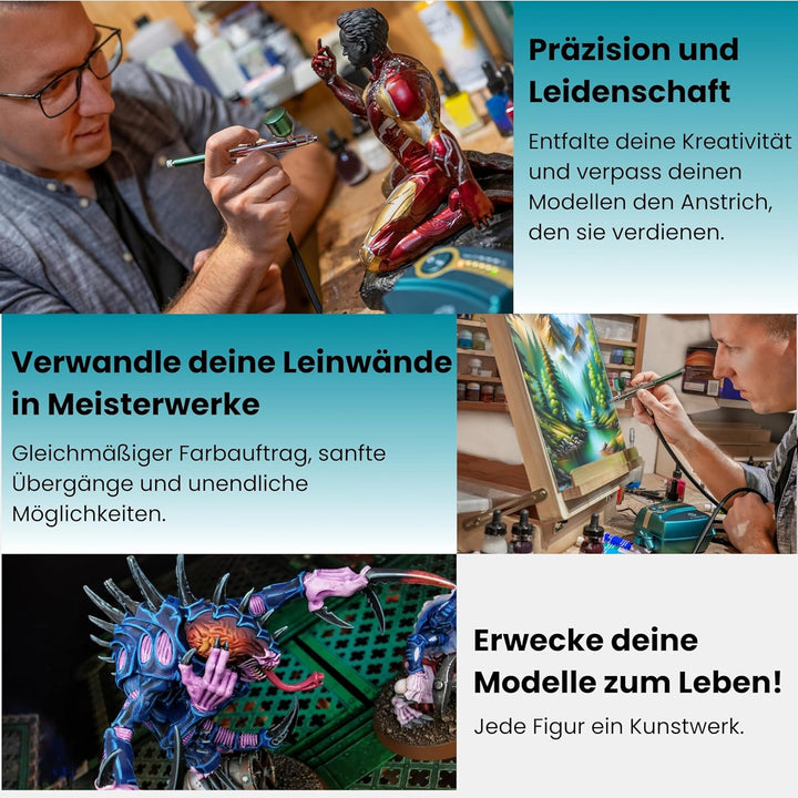 SAMIJO Airbrush Set mit Kompressor, leise, kompakt, vielseitig, Airbrush-Set für Einsteiger, inkl. [