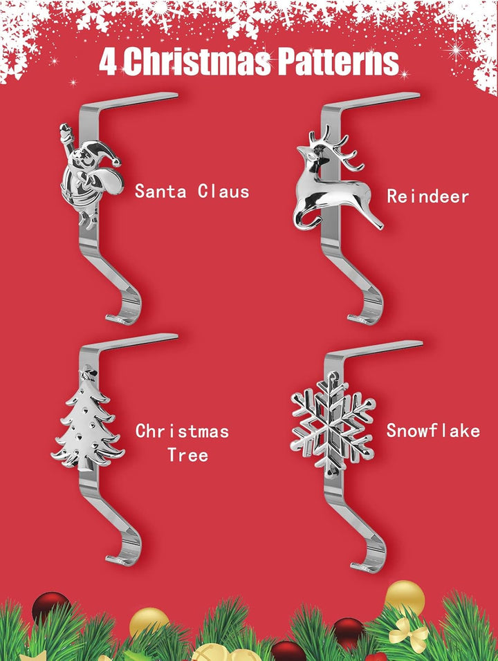 4 Stück Weihnachtsstrumpf Halter für Kamin, Kalolary 4 Stile Weihnachtsstrumpfhalter für Kaminsims R