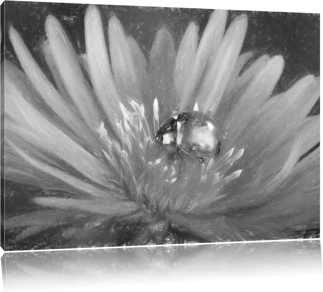 Pixxprint Marienkäfer auf Blume als Leinwandbild/Grösse: 100x70 cm/Wandbild/Kunstdruck/fertig bespan
