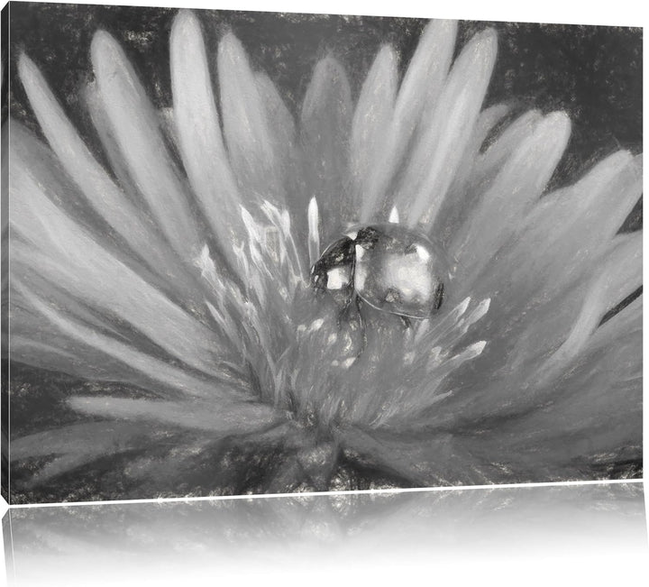 Pixxprint Marienkäfer auf Blume als Leinwandbild/Grösse: 100x70 cm/Wandbild/Kunstdruck/fertig bespan