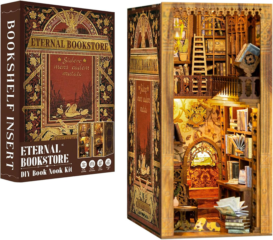 CUTEBEE Book Nook DIY Kit – DIY Puppenhäuser Miniatur Haus Kit mit Möbeln und LED-Licht, 3D Puzzle B
