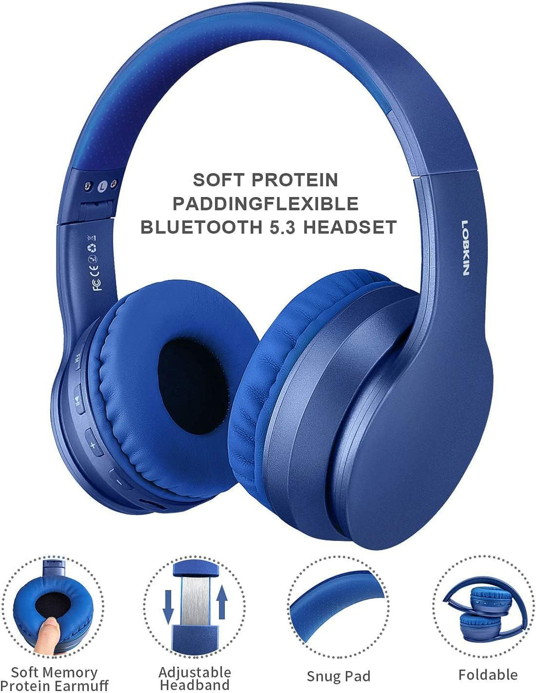 LOBKIN Kabellose Bluetooth-Kopfhörer, Over-Ear-Stereo, faltbar, Hi-Fi-Stereo-Headset mit Mikrofon, u