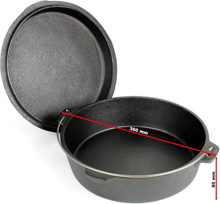 Dutch Oven 6l mit Untersetzer und Deckelheber, Kochtopf aus Gusseisen für Lagerfeuer und Camping