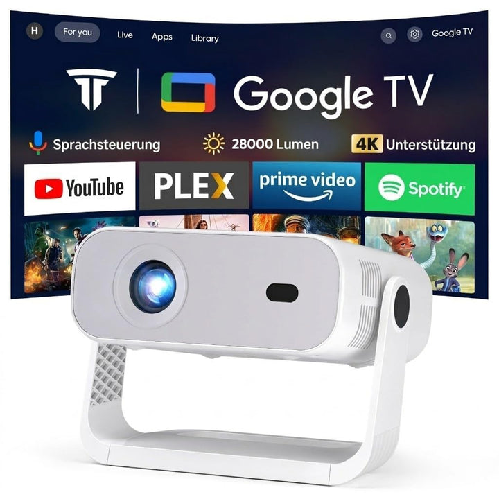 [Wielio 2026 Upgrade Google TV Beamer] Natives 1080P, 4K-Unterstützung, 25000 Lumens,elektrischer Fo