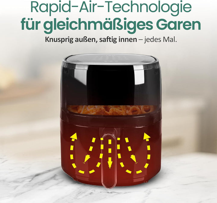 Emerio AF-129329.3 AirFryer, digitale Heissluftfritteuse mit Sichtfenster, 5 l Volumen, 1500 W, Schw