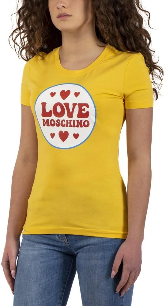 Love Moschino Damen Stretch Cotton Jersey with Logo Patch Print T-Shirt 38 Gelb, 38 Gelb