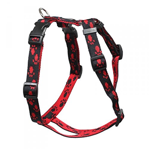 Feltmann Mopsgeschirr Hundegeschirr Soft Nylon, schwarz mit roten Pfötchen, 5-9 kg, 15 mm 5-9 kg, 15