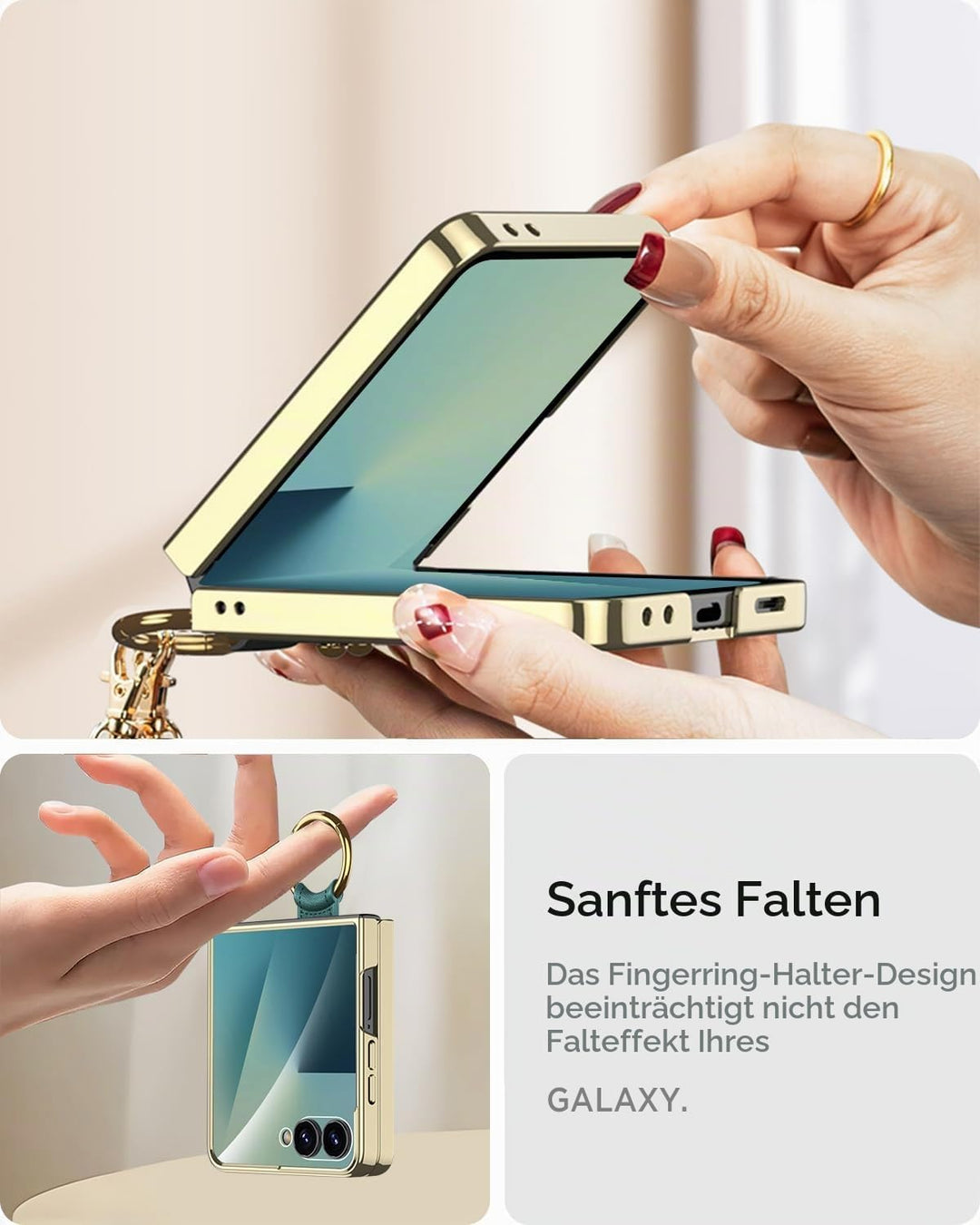 Miimall Lederhülle Kompatibel mit Samsung Galaxy Z Flip 7 Hülle mit Band+Ring Ständer [HD Displaysch