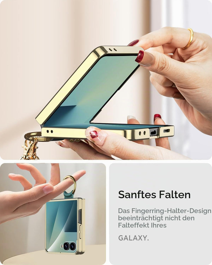 Miimall Lederhülle Kompatibel mit Samsung Galaxy Z Flip 7 Hülle mit Band+Ring Ständer [HD Displaysch