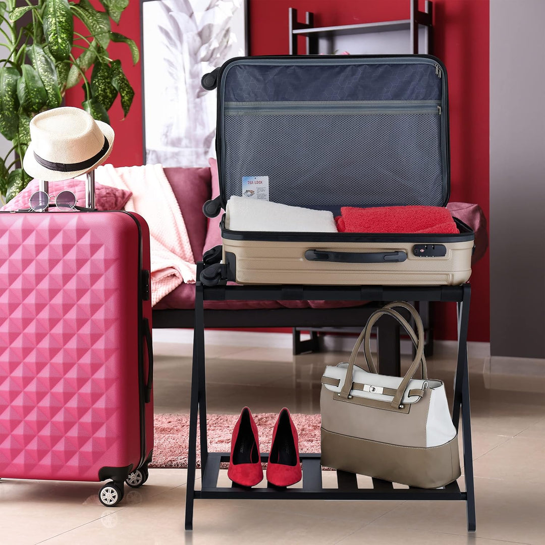 Relaxdays Kofferständer, klappbar, Bambus, HxBxT: 59 x 68 x 40 cm, Gepäckständer mit Ablage, Koffera