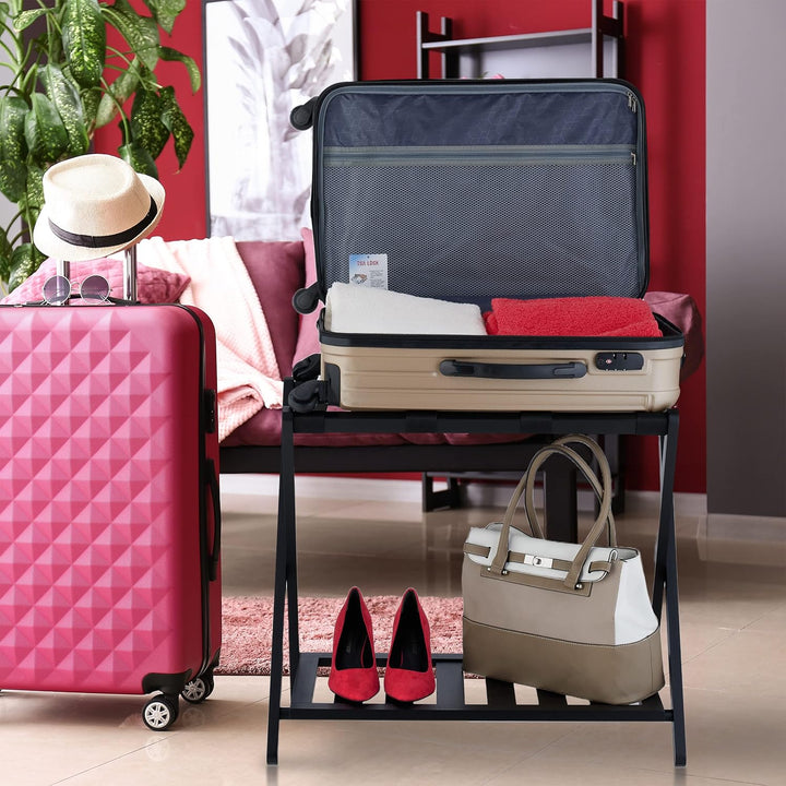 Relaxdays Kofferständer, klappbar, Bambus, HxBxT: 59 x 68 x 40 cm, Gepäckständer mit Ablage, Koffera