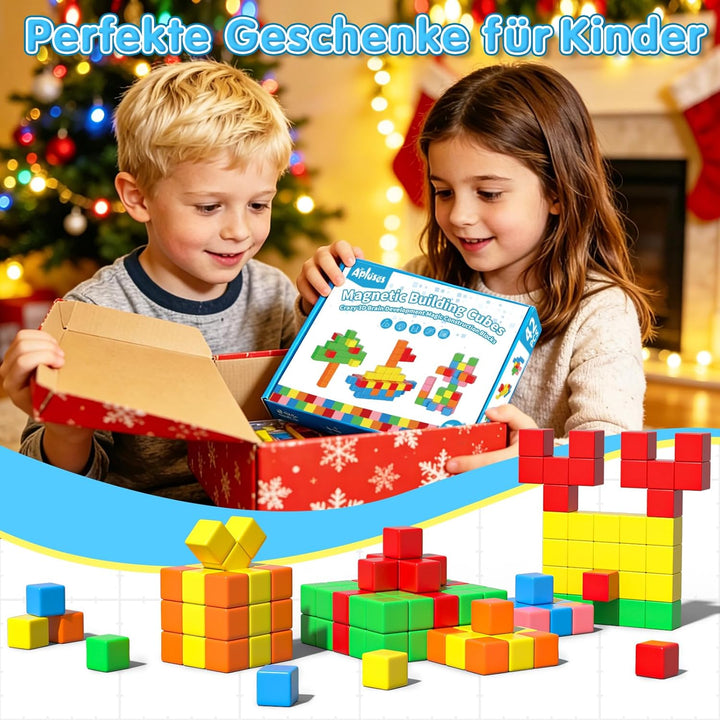Magnetische Bausteine, Magnetbausteine Kinder ab 3+ Jahre, Montessori Spielzeug, Magnetwürfel, Magne