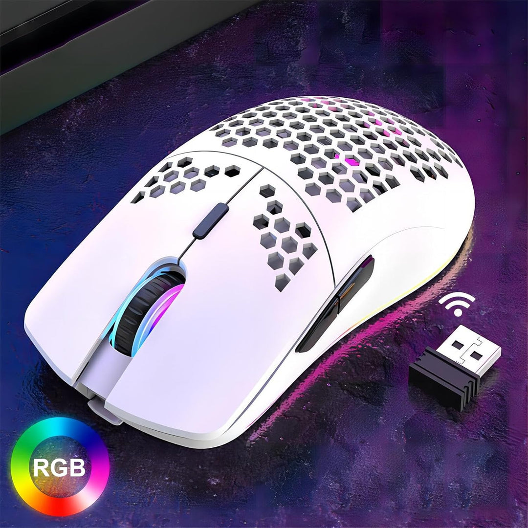 Mengshen RGB Gaming Maus Kabellos Mäuse mit Leichter Wabenschale Weiss | Hochpräzise Optisch Einstel