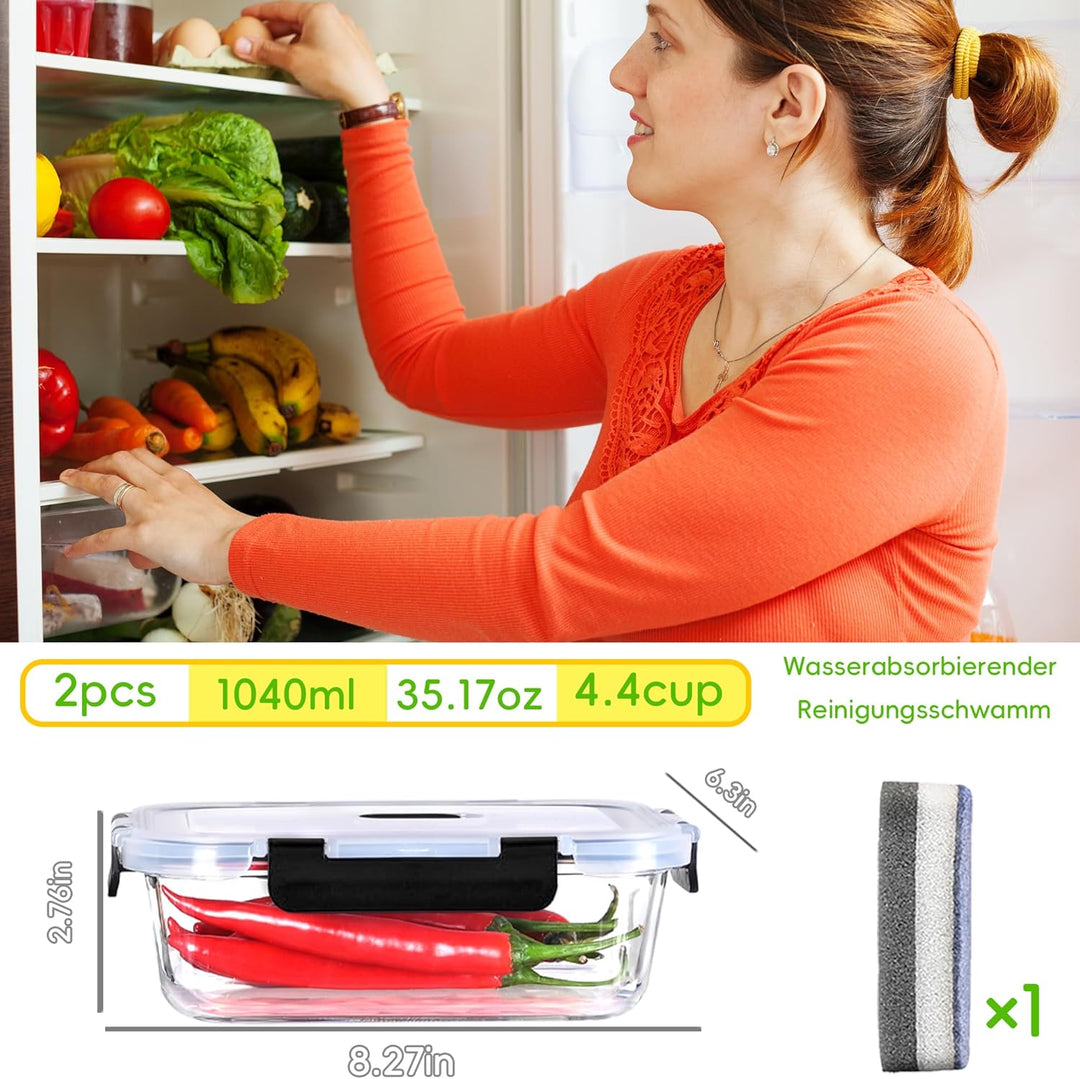 LNWSN Glasbehälter mit Deckel 2er, Wiederverwendbare Behälter für Meal Prep Boxen Glas, Food Contain