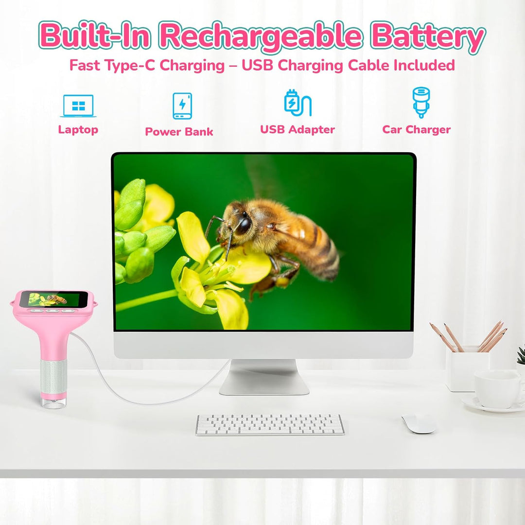 Digitales Mikroskop für Kinder, 7,6 cm (3 Zoll), 1000 x wiederaufladbar, Mini-Taschenlupe, tragbare