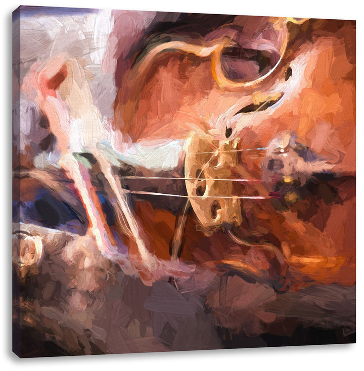 Alte Violine Pinsel Effekt, Format: 70x70 auf Leinwand, XXL riesige Bilder fertig gerahmt mit Keilra