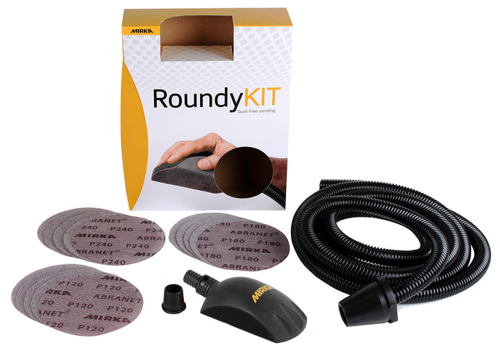 Mirka Roundy Handschleifer Starter-Kit, Hand-Wandschleifer mit Klett, inkl. 15 x Mirka Abranet® Netz