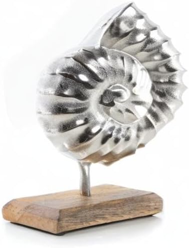Logbuch-Verlag Muschel silberfarben Deko maritim auf Holzsockel Geschenk Skulptur Ammonit Schnecke 2