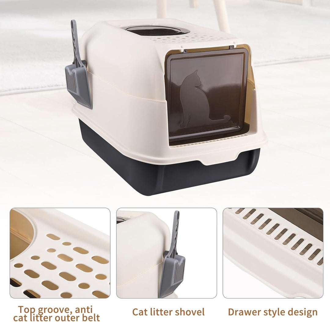 Katzentoilette mit Schaufel, geschlossenes Katzentoilette, abnehmbarer Rand, auslaufsicher, für ausg