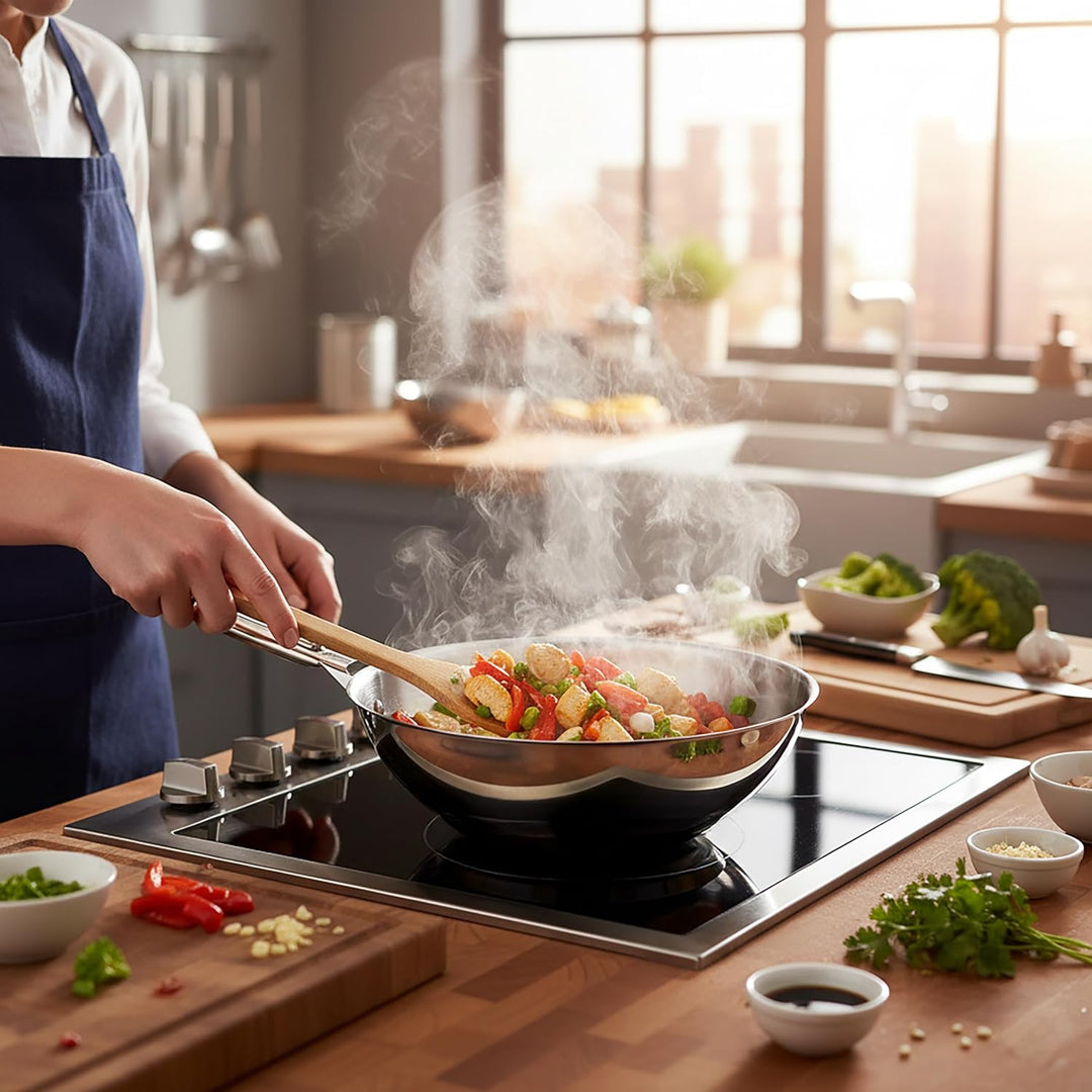Cuisinox - Eclipse - Wok 28 cm aus Edelstahl - verkapselter Boden - für alle Herdarten einschliessli
