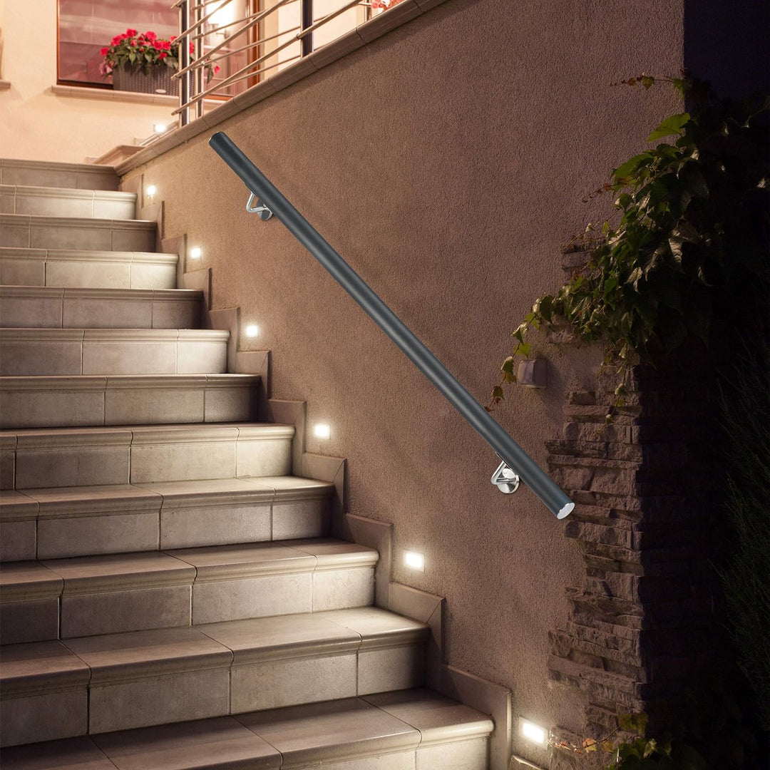 Relaxdays Handlauf Aluminium, rund, Treppengeländer innen & aussen, matt, 100 cm, Ø 42mm, mit Wandha