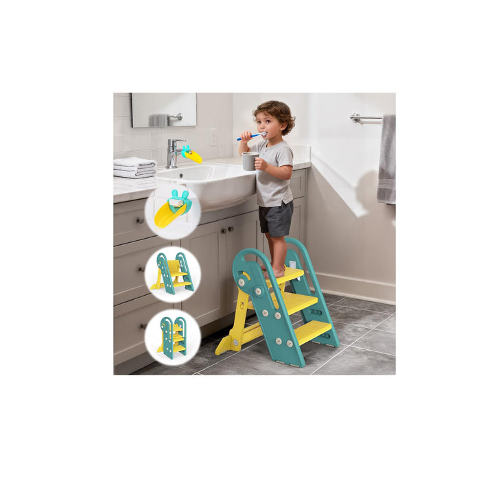 Onasti Tritthocker Kinder, Höhenverstellbar 3 Stufen Hocker Kinder, Trittschemel für Baby mit Handha