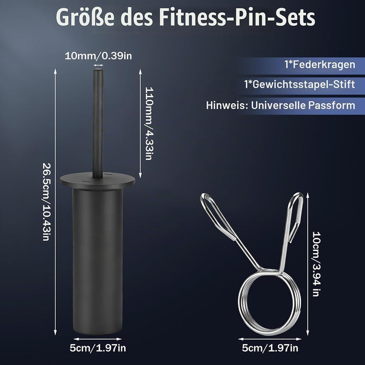Gym Pin für Zusatzgewicht, Länge 110mm Durchmesser 10mm Gympin mit Federclip, Loading Pin Gewichtsst