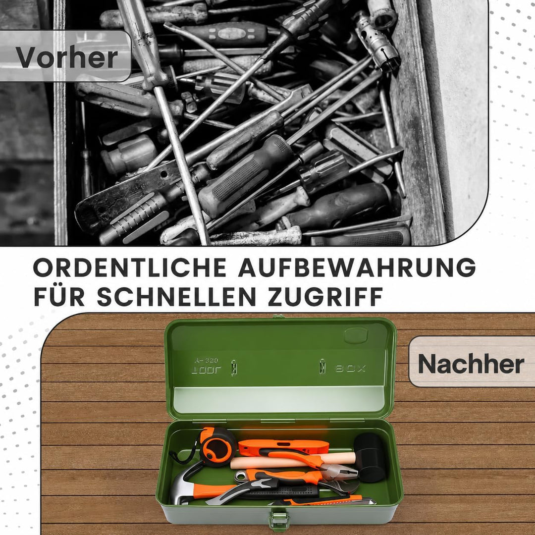 Werkzeugkoffer leer Gross Werkzeugbox 37×16×12cm Robust Langlebig Metall Werkzeugkasten mit Tragegri