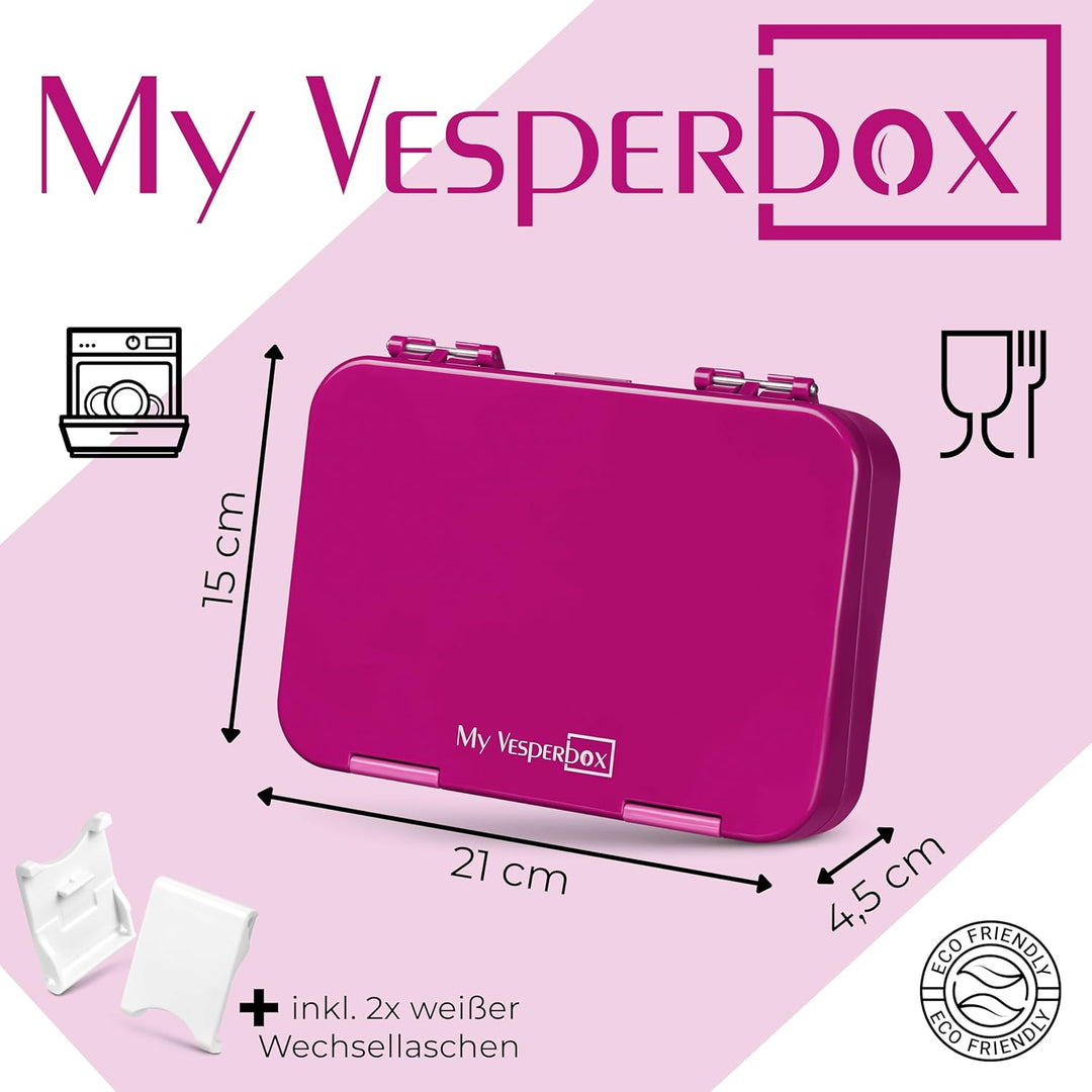 My Vesperbox – Len - Bento Box Kinder - Lunchbox mit 4+2 Fächern - extrem robust – Brotdose – Brotbo