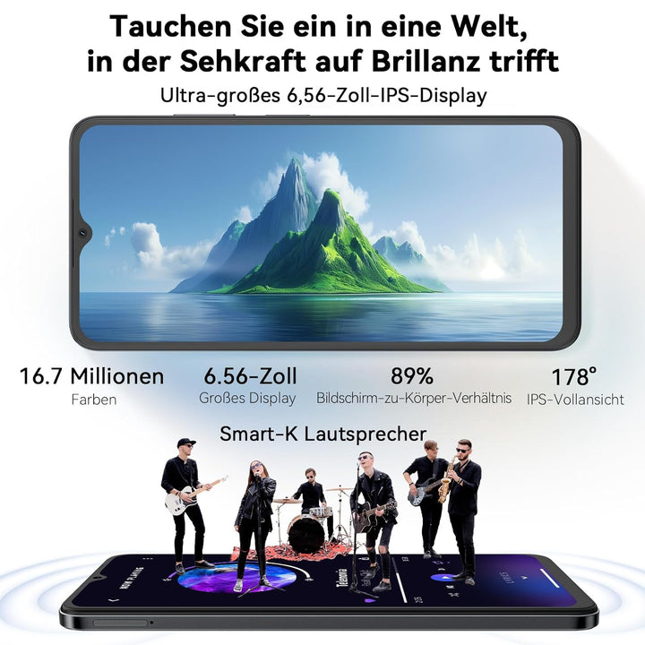 OSCAL Flat 2C Handy Ohne Vertrag Android 14, 6GB+64GB/2TB TF, Octa-Core 6,56" HD+, 5000mAh Akku, 13M