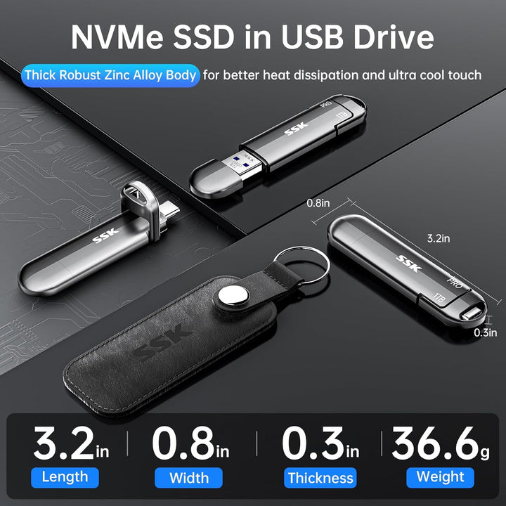 SSK 1TB USB C Stick bis zu 1000MB/S, Dual Portable SSD USB 3.2 Gen2 Type-A und Typ-C Externe Solid S