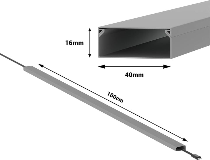 Kabelkanal Selbstklebend Pro mit Schaumklebeband, Kabelschacht 20m 40x16mm - 20x1m, Gray - Grau 20m