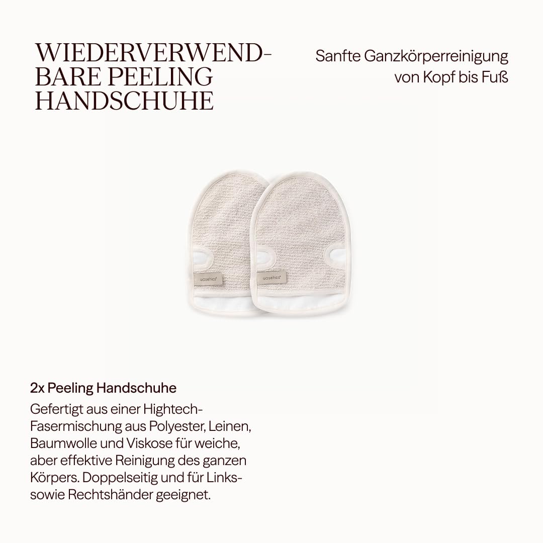 Waschies doppelseitige Waschhandschuhe – 2er-Set Beige/Weiss – sanftes Peeling & porentiefe Ganzkörp