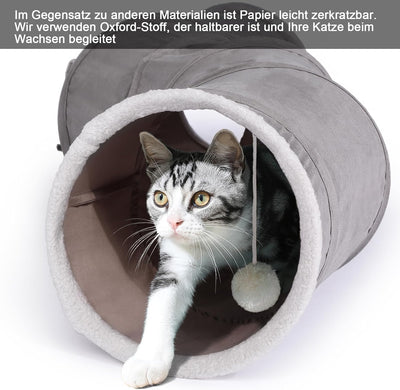 Ownpets Katzentunnel, Cat Tunnel, Katzentunnel Stoff mit Ball und Cat Teaser, Spieltunnel für Katze