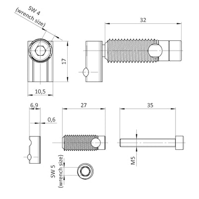 Unbekannt 20 x Satz Automatikverbinder, Formverbinder, Einschraubverbinder, Mutter 6, Typ I, Stahl.