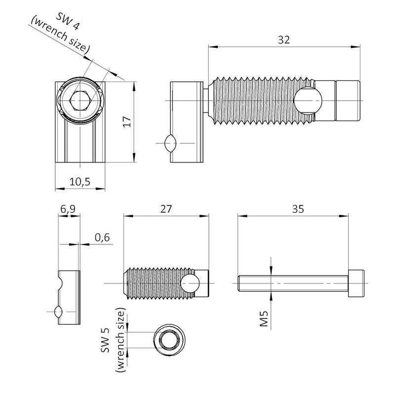 Unbekannt 20 x Satz Automatikverbinder, Formverbinder, Einschraubverbinder, Mutter 6, Typ I, Stahl.