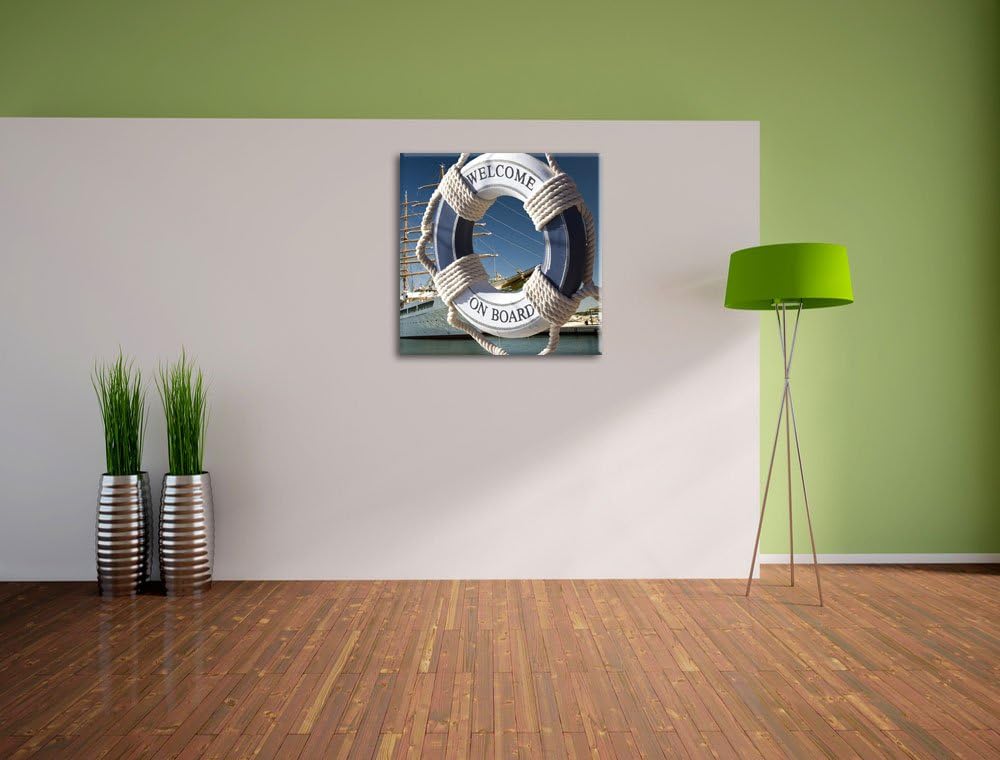 Rettungsring vor Schiff, Format: 70x70 auf Leinwand, XXL riesige Bilder fertig gerahmt mit Keilrahme