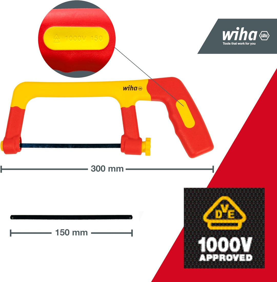 Wiha Bügelsäge electric isoliert I mit drei austauschbaren Sägeblättern 150 mm I sauberer Schnitt be
