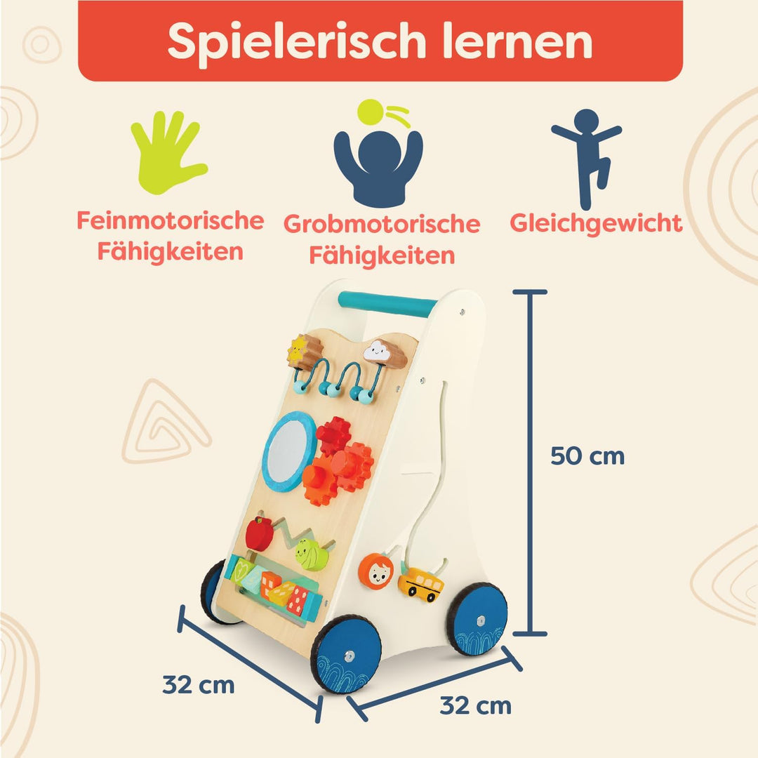 B. toys - Kleine Lernschritte - Activity Walker aus Holz - 7 Bildungsaktivitäten - Lern- und Laufspi