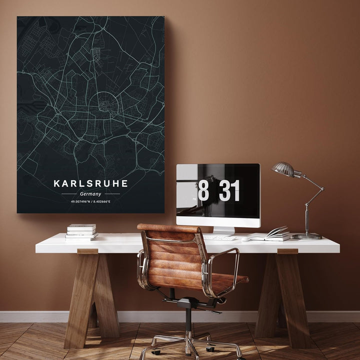 wandmotiv24 Stadt Karte als Leinwandbild, 40x30cm, Hochformat, Karlsruhe, Deutschland, Strassen, Ant