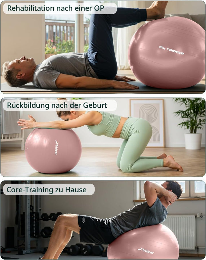 Trideer Gymnastikball – Ergonomischer Sitzball für Büro & Zuhause, Yoga Ball/Pilates Ball für Traini