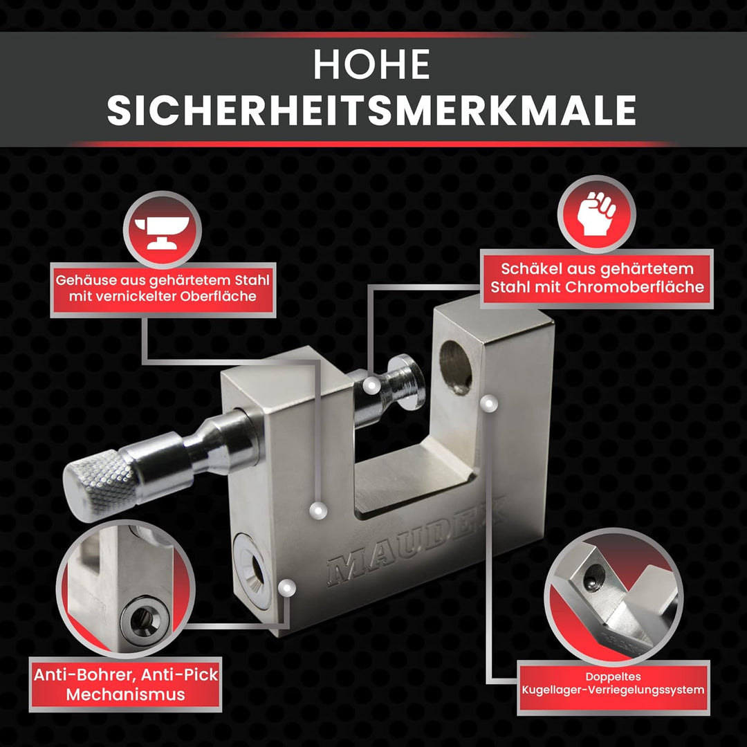 Maudex® MDP/90 [10 Schlüssel] Container-Vorhängeschloss Heavy Duty Outdoor - [Anti-Bohrer, Anti-Pick