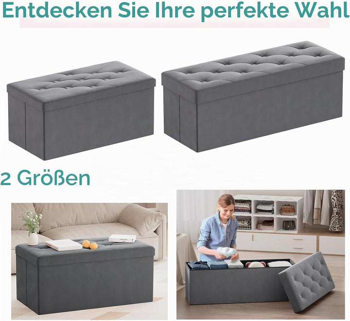 BRIAN &amp; DANY Sitzbank mit Stauraum, Faltbar Sitzhocker Truhen Aufbewahrungsbox aus Samt, 76 x 38 x 3