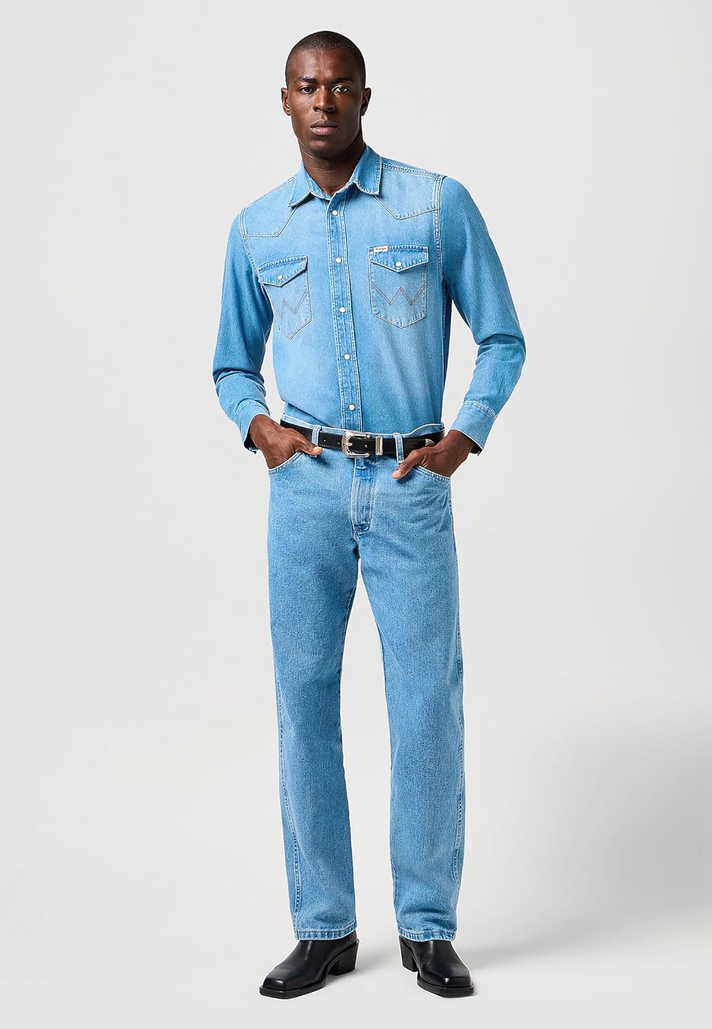 Wrangler Herren Western-Arbeitshemd, langärmelig, mit Druckknöpfen, verwaschenes Finish Hemd XXS Mid