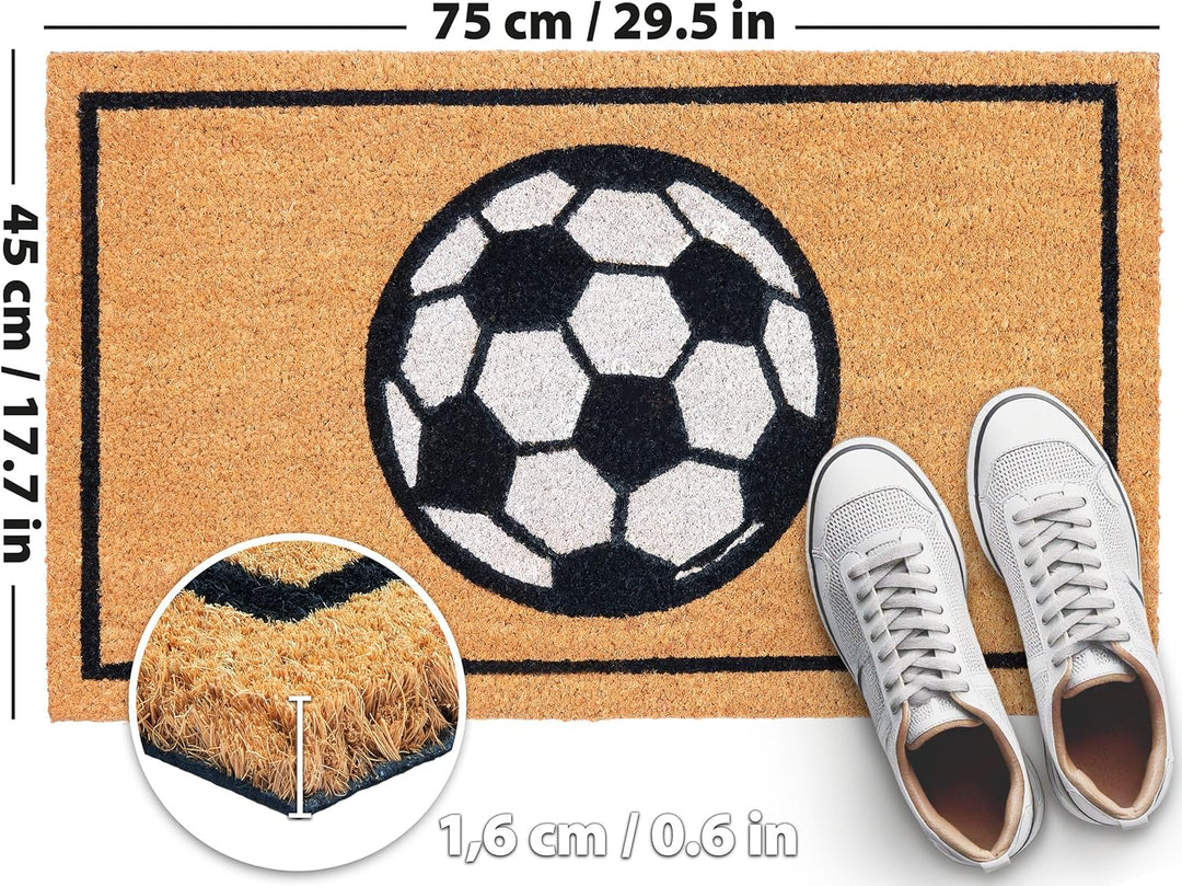 BRUBAKER Fussmatte für Aussen und Innen - Fussball - 45 x 75 cm Schmutzfangmatte aus 100% Kokos - Fu