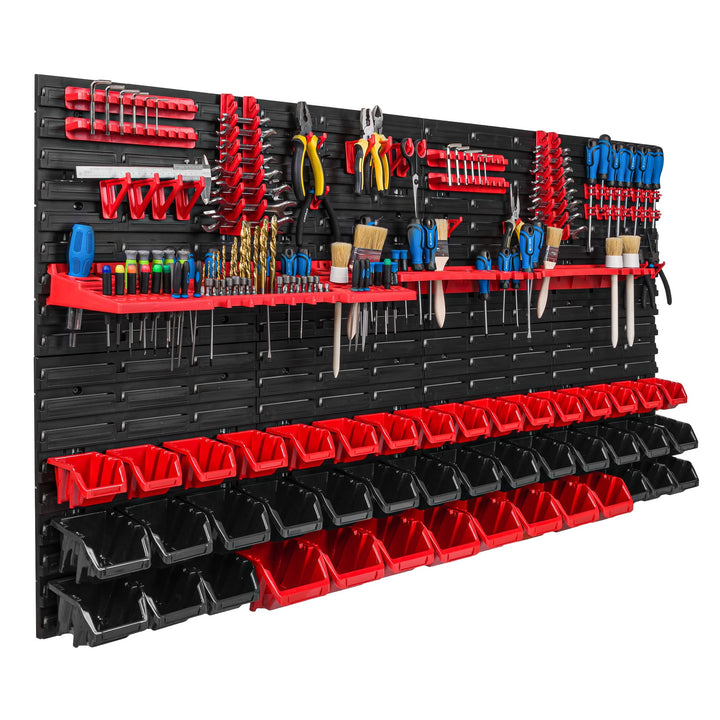 Lagersystem Werkstattregal | 156 x 78 cm | 44 stck. Box | Wandregal mit Werkzeughalterungen und Stap