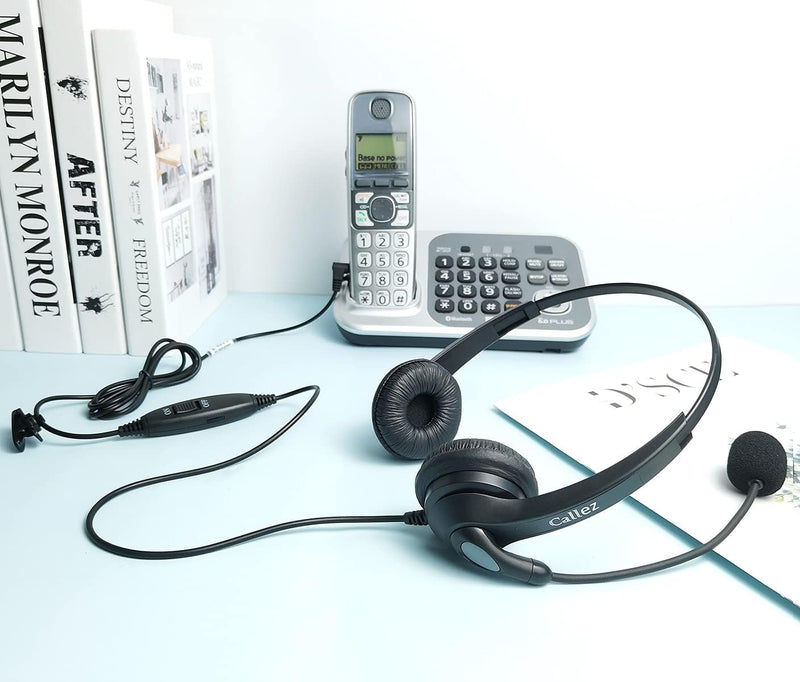 Telefon Headset 2,5mm mit Mikrofon Noise Cancelling, Schnurlos Festnetztelefone Kopfhörer DECT Kompa