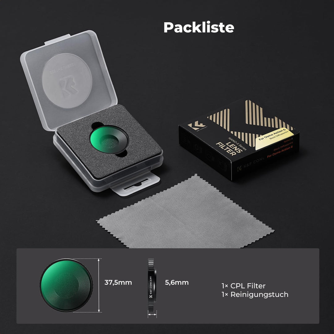 K&F CONCEPT Black-Mist 1/4 Filter Kompatibel mit DJI Osmo Action 6, Black Promist Filter Optischem G