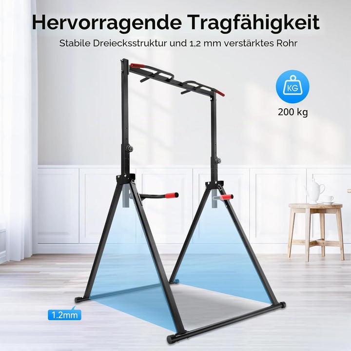 Dip Stange| Klimmzugstange Freistehend| Klimzugststange| 200kg Tragkraft | Höhe 1,75-2,3m einstellba