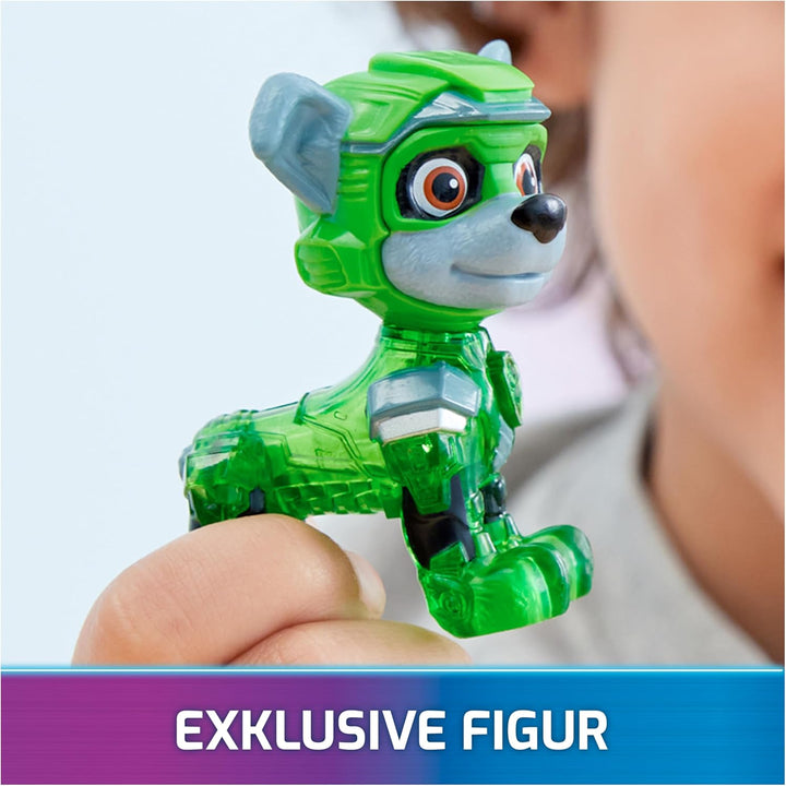 Spin Master PAW Patrol: Der Mighty Kinofilm, Superhelden-Basis-Fahrzeug von Rocky mit Welpenfigur, M
